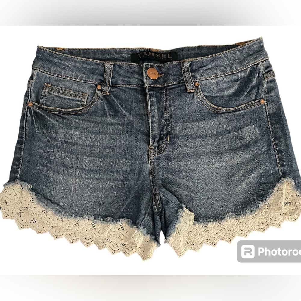 Tinsel Denim Couture Lace Jean Shorts